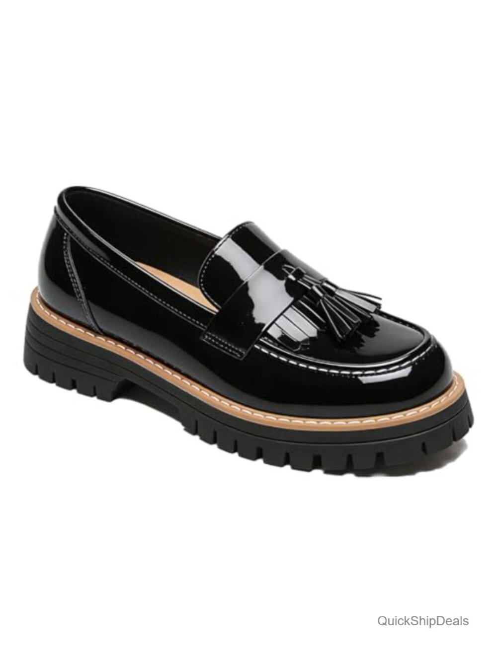 Women's Patent Leather Chunky Heel Penny Loafers Slip-On Platform Office Dress